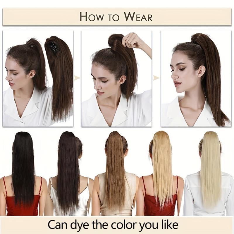 Long Straight Ponytail Hair Extensions Real Human Hair Claw Clip In