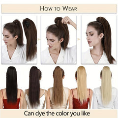 Long Straight Ponytail Hair Extensions Real Human Hair Claw Clip In