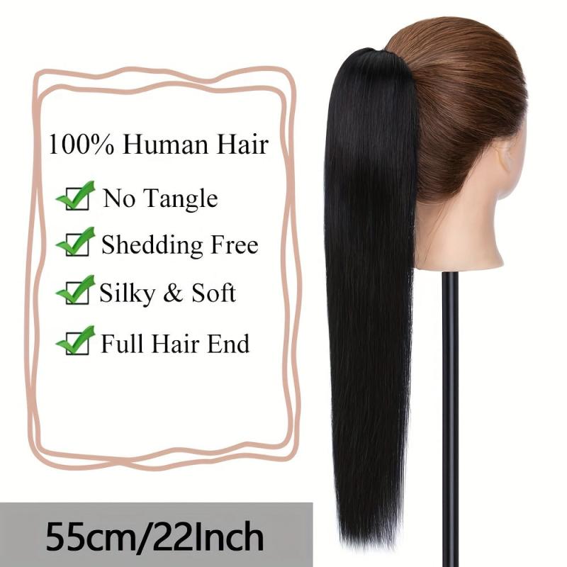 Long Straight Ponytail Hair Extensions Real Human Hair Claw Clip In