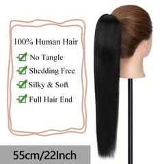 Long Straight Ponytail Hair Extensions Real Human Hair Claw Clip In