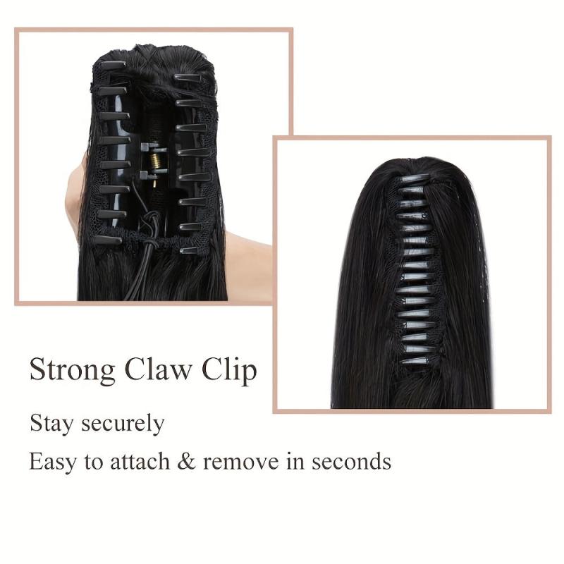 Long Straight Ponytail Hair Extensions Real Human Hair Claw Clip In