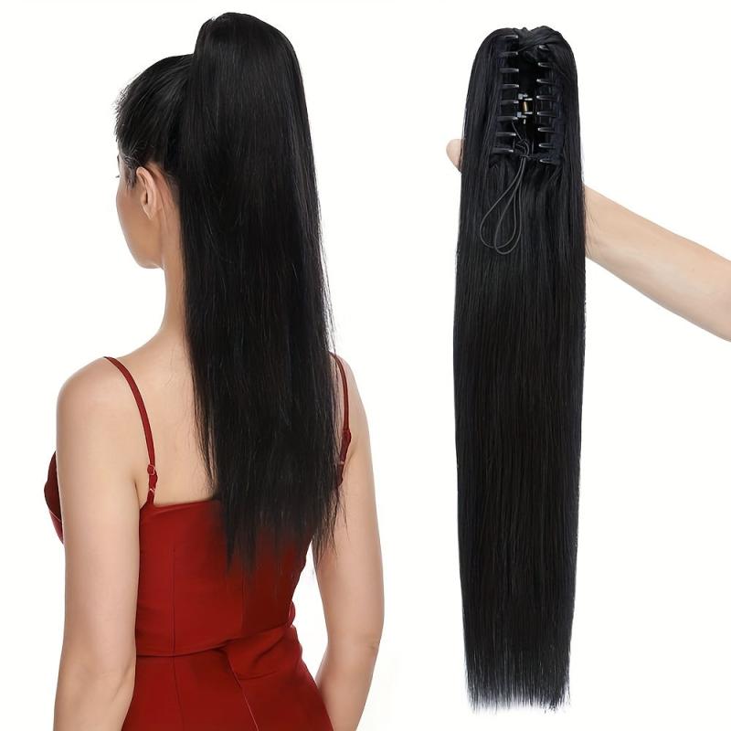 Long Straight Ponytail Hair Extensions Real Human Hair Claw Clip In