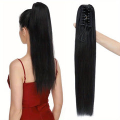 Long Straight Ponytail Hair Extensions Real Human Hair Claw Clip In
