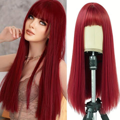 Dark Purple Straight Wig with Bangs 66cm Long Synthetic Wig