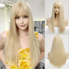 Dark Purple Straight Wig with Bangs 66cm Long Synthetic Wig