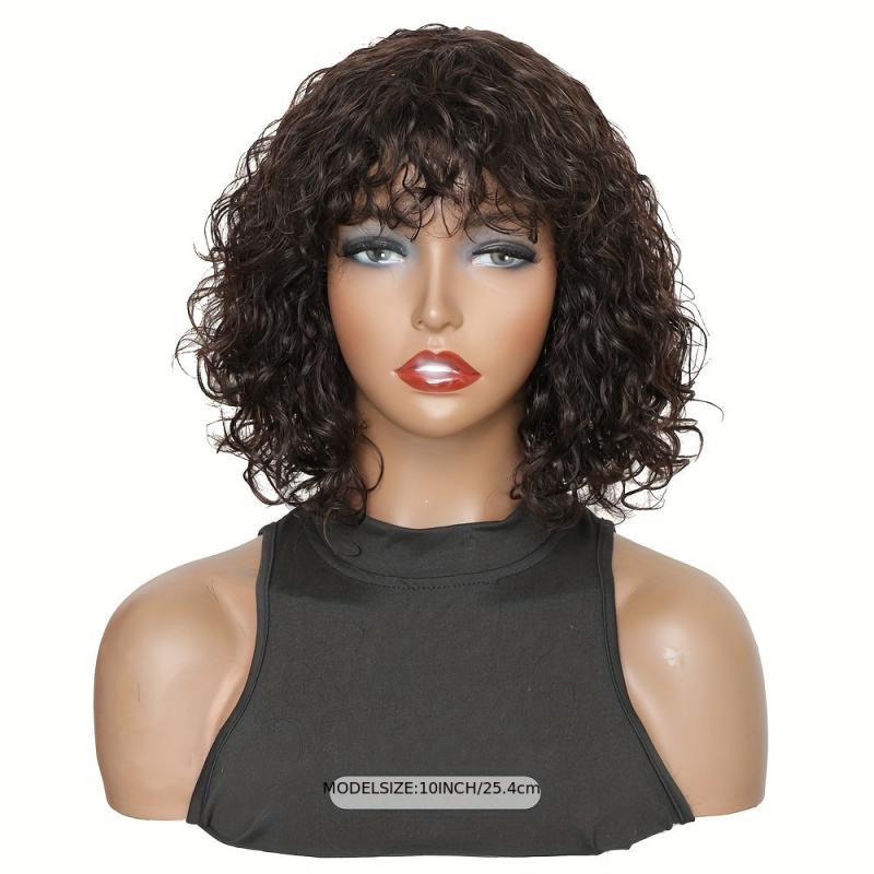 Short Water Wave Bob Cut Wig Natural Brown Human Hair Wig