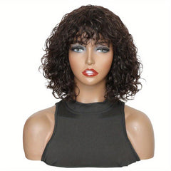 Short Water Wave Bob Cut Wig Natural Brown Human Hair Wig