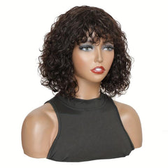 Short Water Wave Bob Cut Wig Natural Brown Human Hair Wig