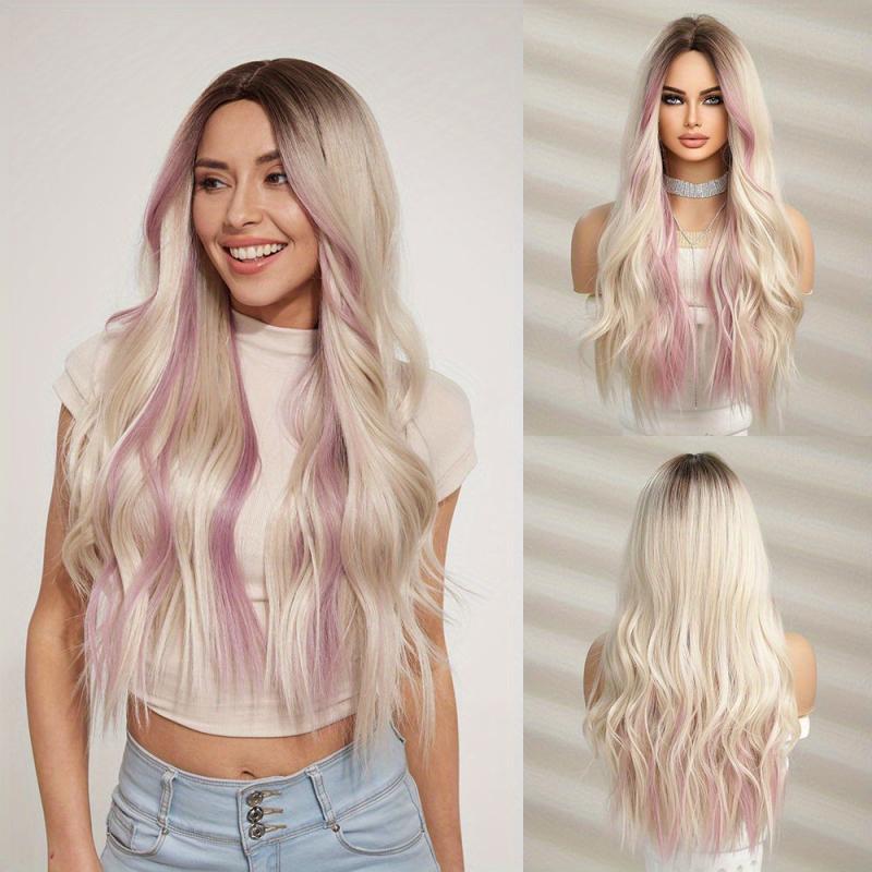 Ombre Ash Blonde Wavy Wig Heat Resistant Synthetic Party Wig