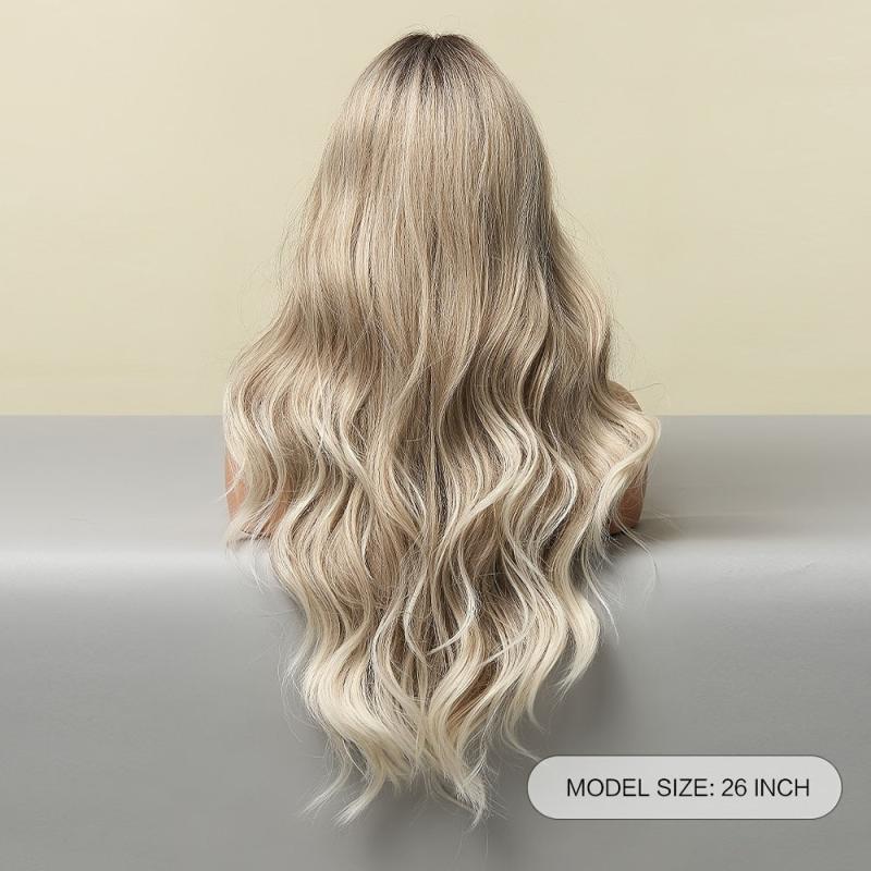 Ombre Ash Blonde Wavy Wig Heat Resistant Synthetic Party Wig