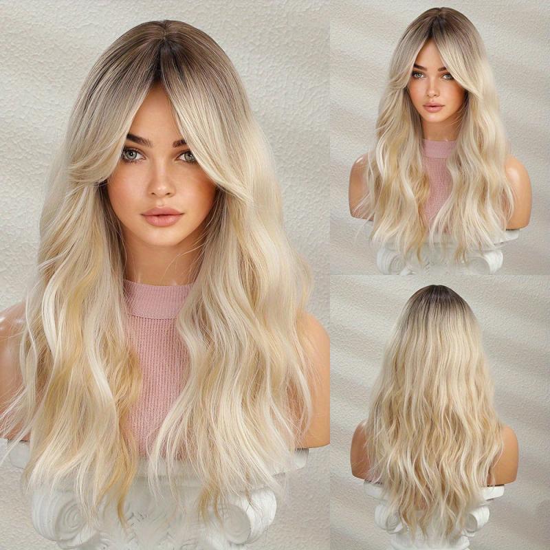 Ombre Ash Blonde Wavy Wig Heat Resistant Synthetic Party Wig