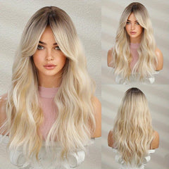 Ombre Ash Blonde Wavy Wig Heat Resistant Synthetic Party Wig