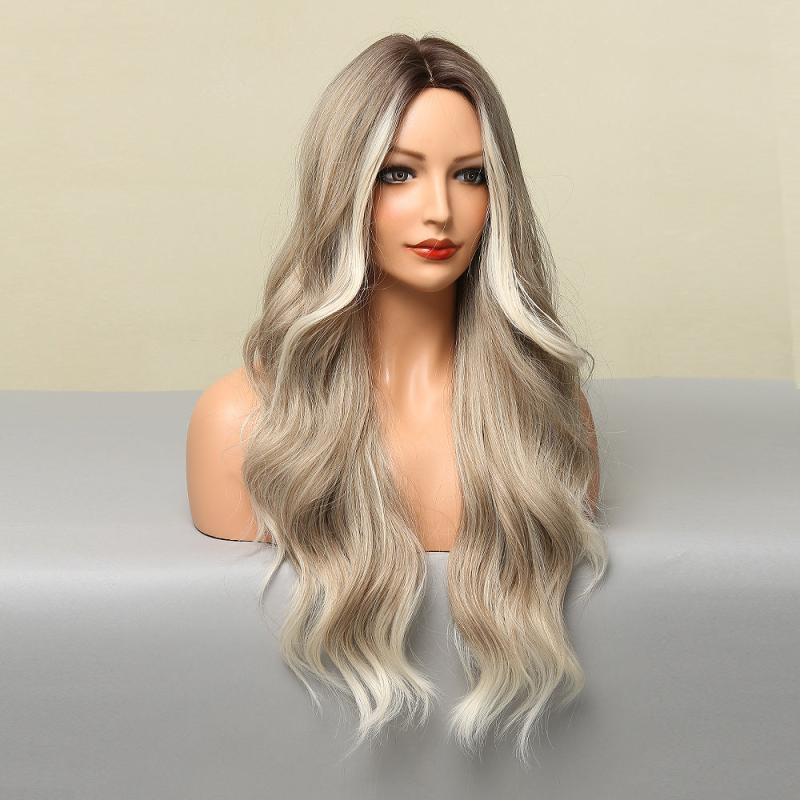 Ombre Ash Blonde Wavy Wig Heat Resistant Synthetic Party Wig