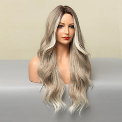 Ombre Ash Blonde Wavy Wig Heat Resistant Synthetic Party Wig