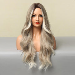 Ombre Ash Blonde Wavy Wig Heat Resistant Synthetic Party Wig