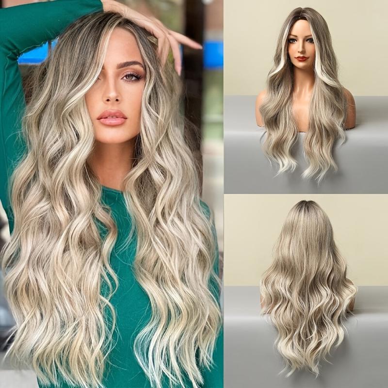 Ombre Ash Blonde Wavy Wig Heat Resistant Synthetic Party Wig