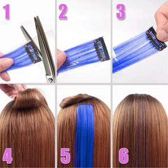 10PCS Colored Clip In Hair Extensions Teal Straight Hair Party Highlights
