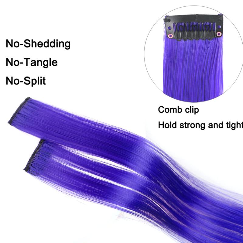 10PCS Colored Clip In Hair Extensions Teal Straight Hair Party Highlights