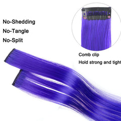10PCS Colored Clip In Hair Extensions Teal Straight Hair Party Highlights
