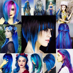 10PCS Colored Clip In Hair Extensions Teal Straight Hair Party Highlights