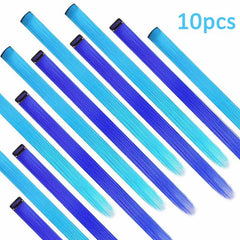 10PCS Colored Clip In Hair Extensions Teal Straight Hair Party Highlights