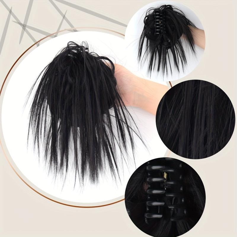 Synthetic Hair Bun Claw Clip In Ponytail Extensions for Daily Wear