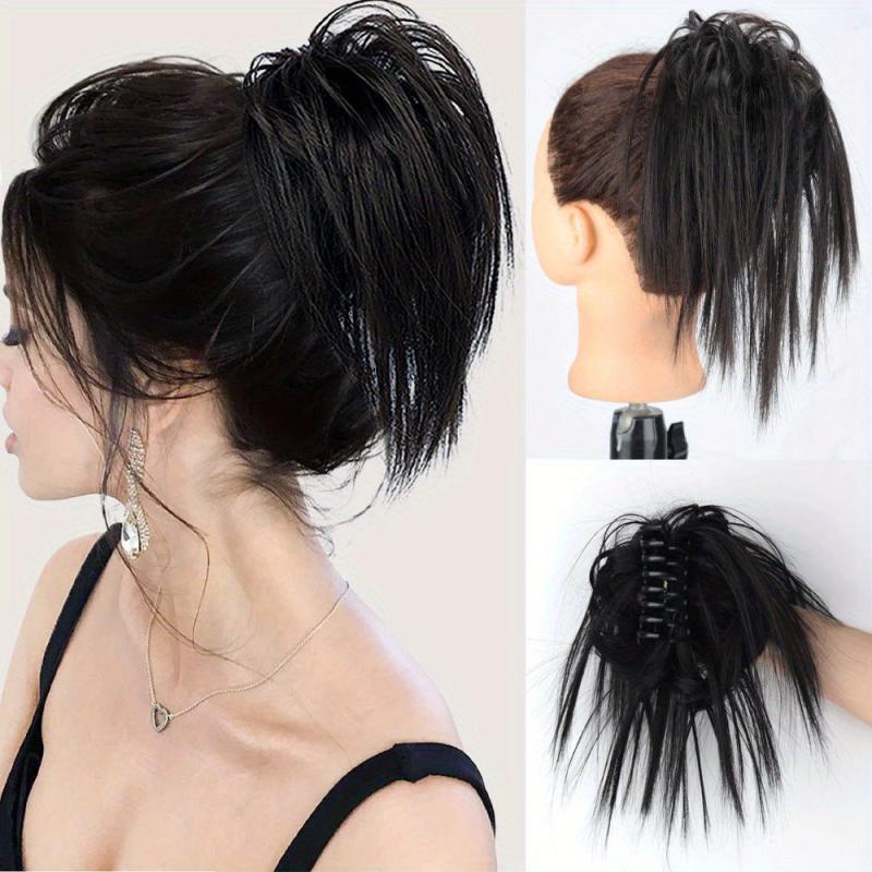 Synthetic Hair Bun Claw Clip In Ponytail Extensions for Daily Wear