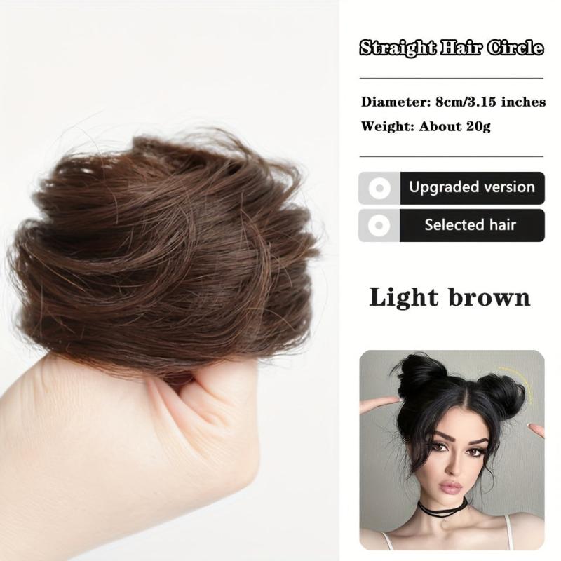 Messy Curly Hair Bun Chignon Elastic Scrunchy Brown