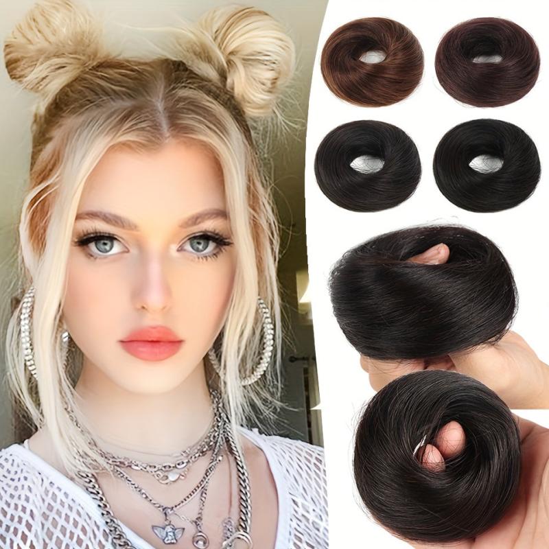 Messy Curly Hair Bun Chignon Elastic Scrunchy Brown