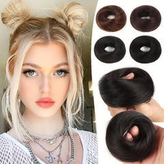 Messy Curly Hair Bun Chignon Elastic Scrunchy Brown
