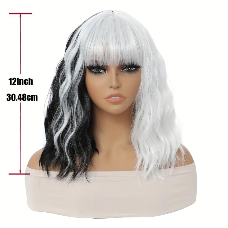 Pastel Wavy Wig With Air Bangs Short Bob Purple Pink Curly Shoulder Length