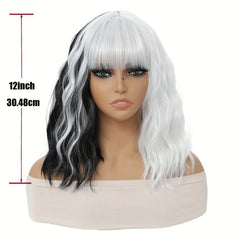 Pastel Wavy Wig With Air Bangs Short Bob Purple Pink Curly Shoulder Length