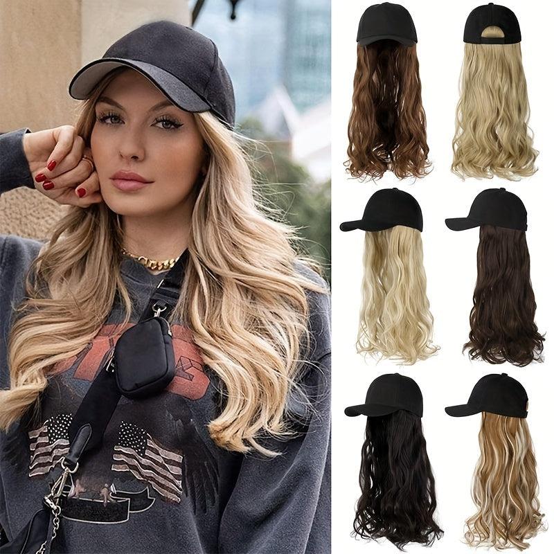 Wavy Hair Wigs With Baseball Cap 50cm Long Synthetic Hair Wigs For Women