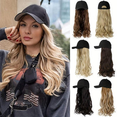 Wavy Hair Wigs With Baseball Cap 50cm Long Synthetic Hair Wigs For Women