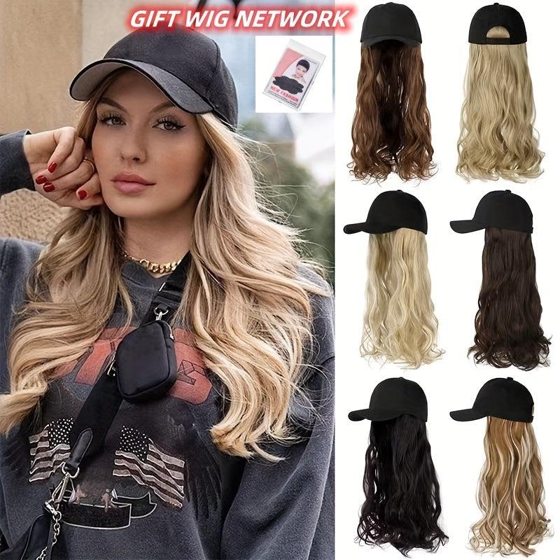 Wavy Hair Wigs With Baseball Cap 50cm Long Synthetic Hair Wigs For Women