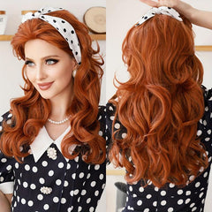 Long Wavy Copper Wigs For Women Daily Party Loose Synthetic Body Wave Hair Wig
