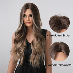 66 04 Cm Gradual Brown Hair Wigs With Bangs Long Curly Omber Brown Hair Wigs
