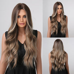 66 04 Cm Gradual Brown Hair Wigs With Bangs Long Curly Omber Brown Hair Wigs