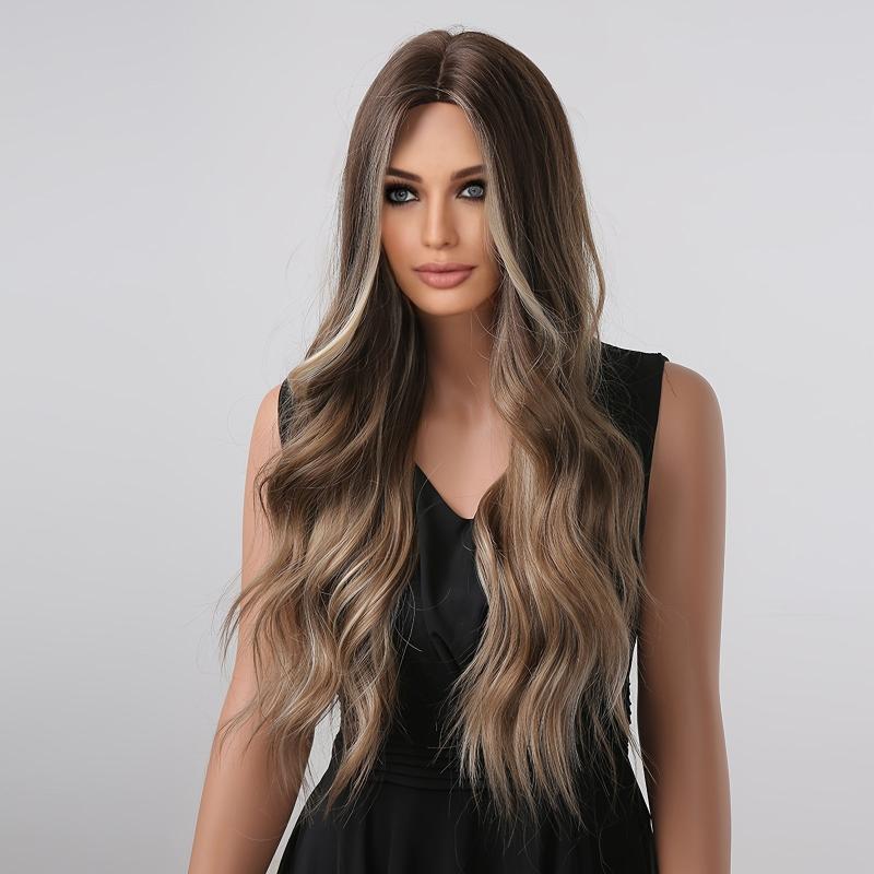 66 04 Cm Gradual Brown Hair Wigs With Bangs Long Curly Omber Brown Hair Wigs