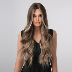 66 04 Cm Gradual Brown Hair Wigs With Bangs Long Curly Omber Brown Hair Wigs