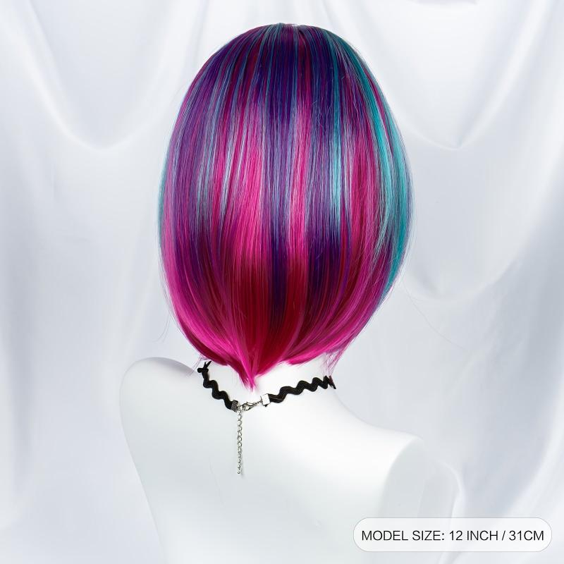 Rainbow Highlight Short Bob Wig for Cosplay Party