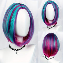 Rainbow Highlight Short Bob Wig for Cosplay Party
