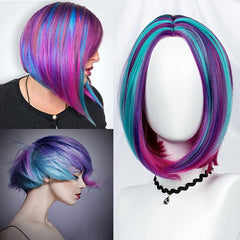 Rainbow Highlight Short Bob Wig for Cosplay Party