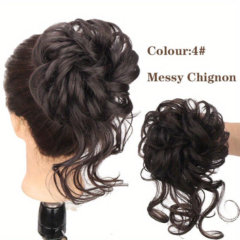 Messy Curly Wavy Hair Bun Extension Stretchy Updo Elastic Rubber