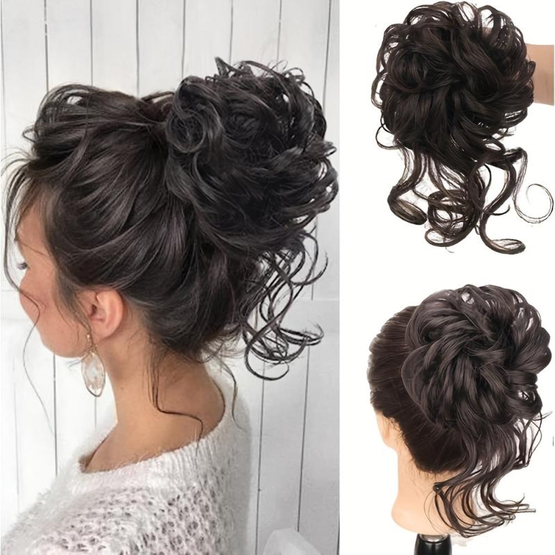 Messy Curly Wavy Hair Bun Extension Stretchy Updo Elastic Rubber