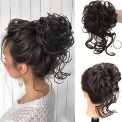 Messy Curly Wavy Hair Bun Extension Stretchy Updo Elastic Rubber