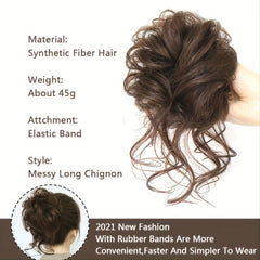 Messy Curly Wavy Hair Bun Extension Stretchy Updo Elastic Rubber