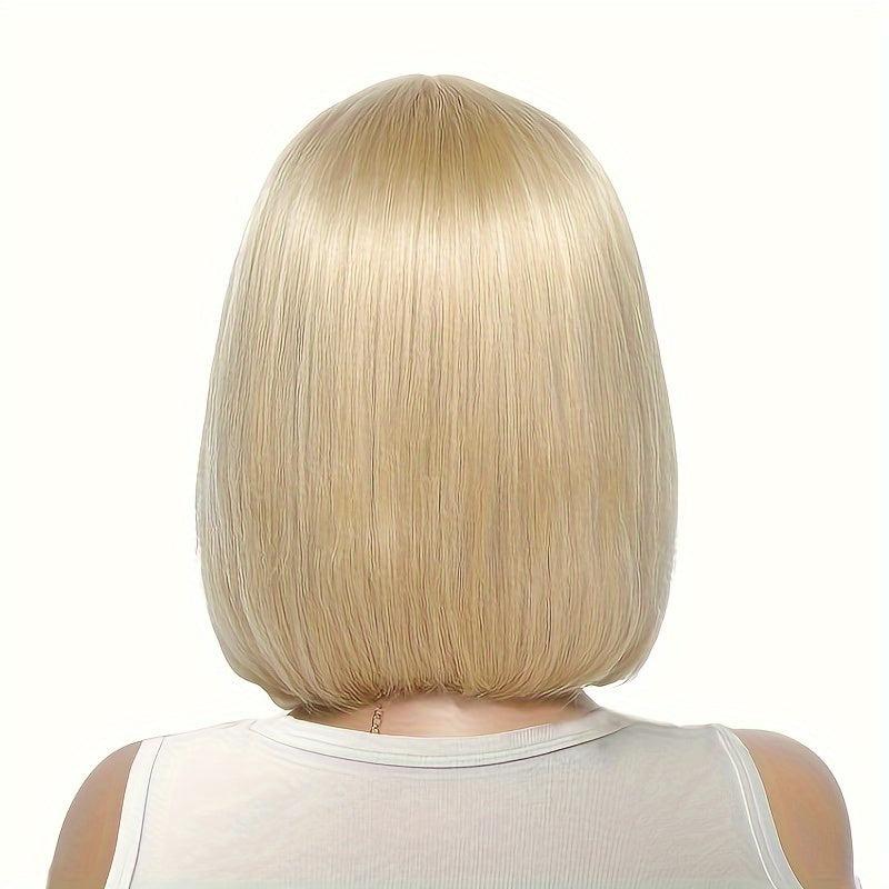 Short Brown Bob Wig with Bangs Synthetic Straight Hair for Daily Party Use