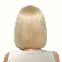 Short Brown Bob Wig with Bangs Synthetic Straight Hair for Daily Party Use