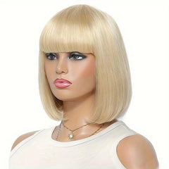 Short Brown Bob Wig with Bangs Synthetic Straight Hair for Daily Party Use